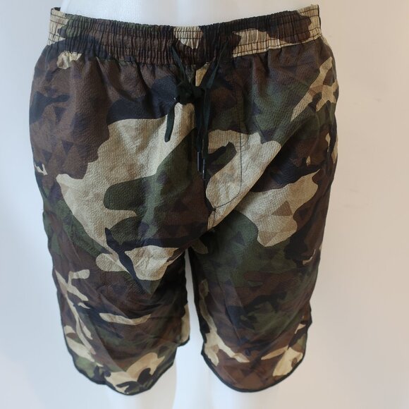 Mens Son of a King Brown Olive Green Black Camo Flat Front Drawstring Shorts L - Picture 2 of 7